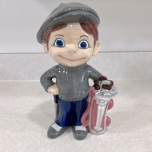 Vtg Ceramic Golfer Caddy Boy GOLF 10" Statue Tabletop Hand Painted Figurine